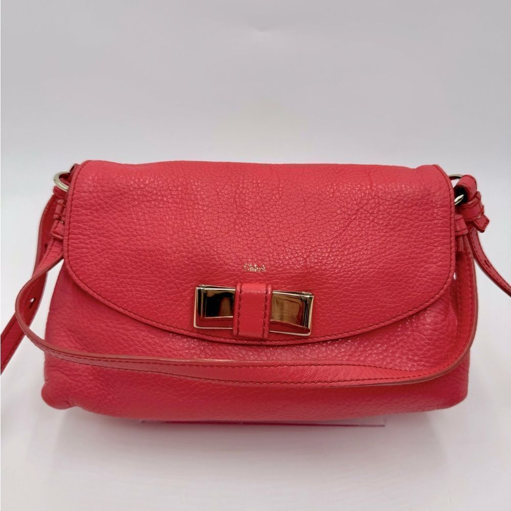 Auth Chloe Small Pink Leather Bow 2way Crossbody Bag Preloved Purse